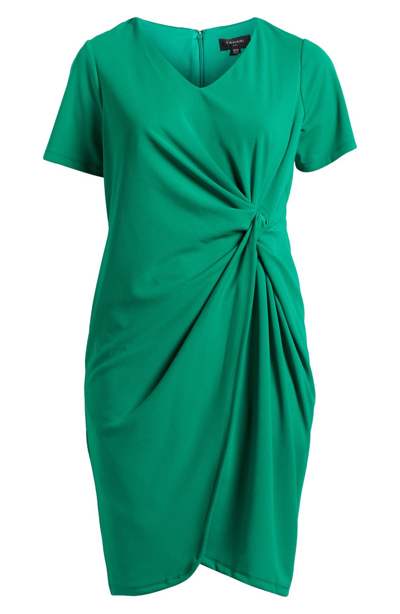 Tahari ASL Stretch Crepe Side Knot Dress, Alternate, color, Clover