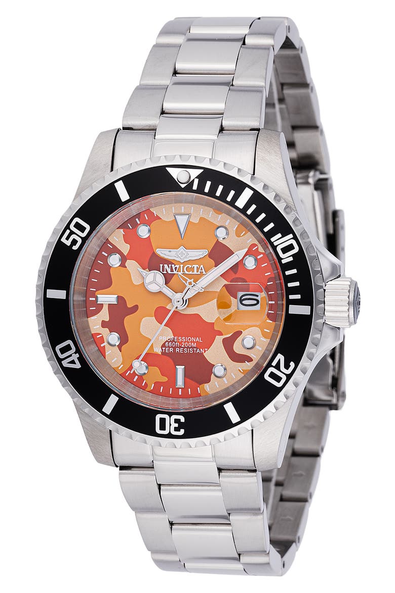 Pro Diver Quartz Bracelet Watch, 40mm, Main, color, ORANGE CAMOUFLAGE