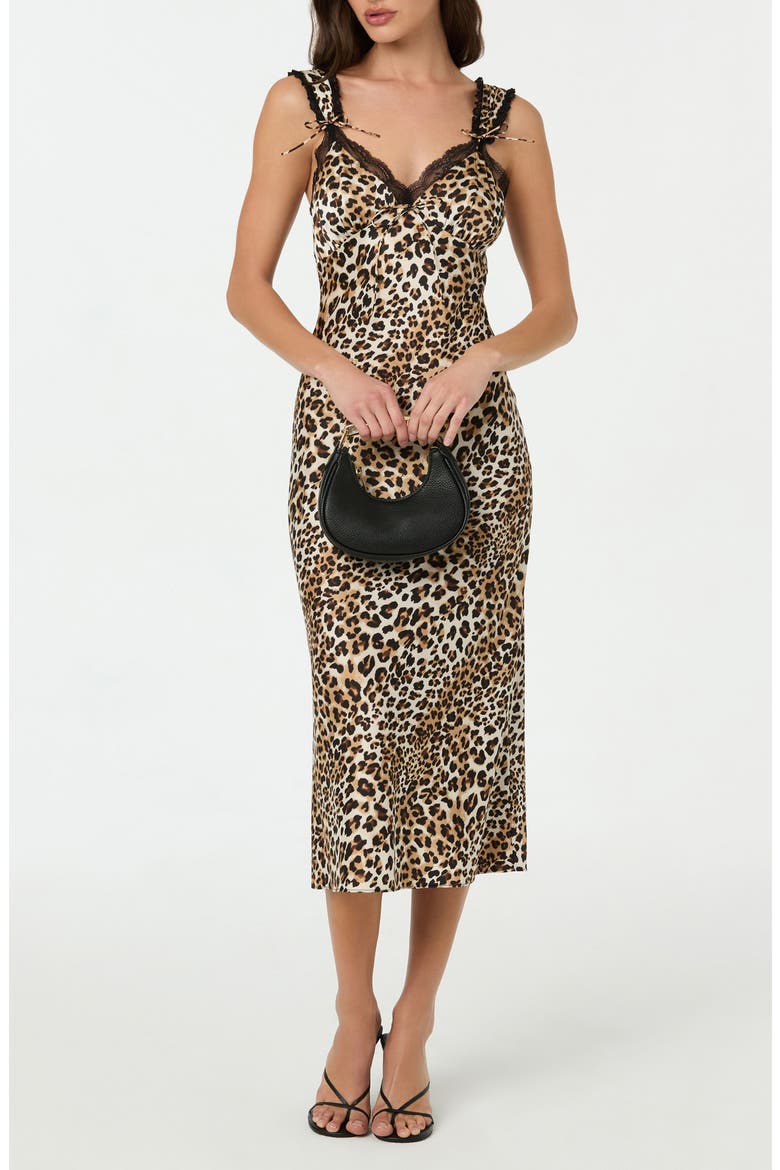 Lace Trim Satin Slipdress, Main, color, LEOPARD PRINT