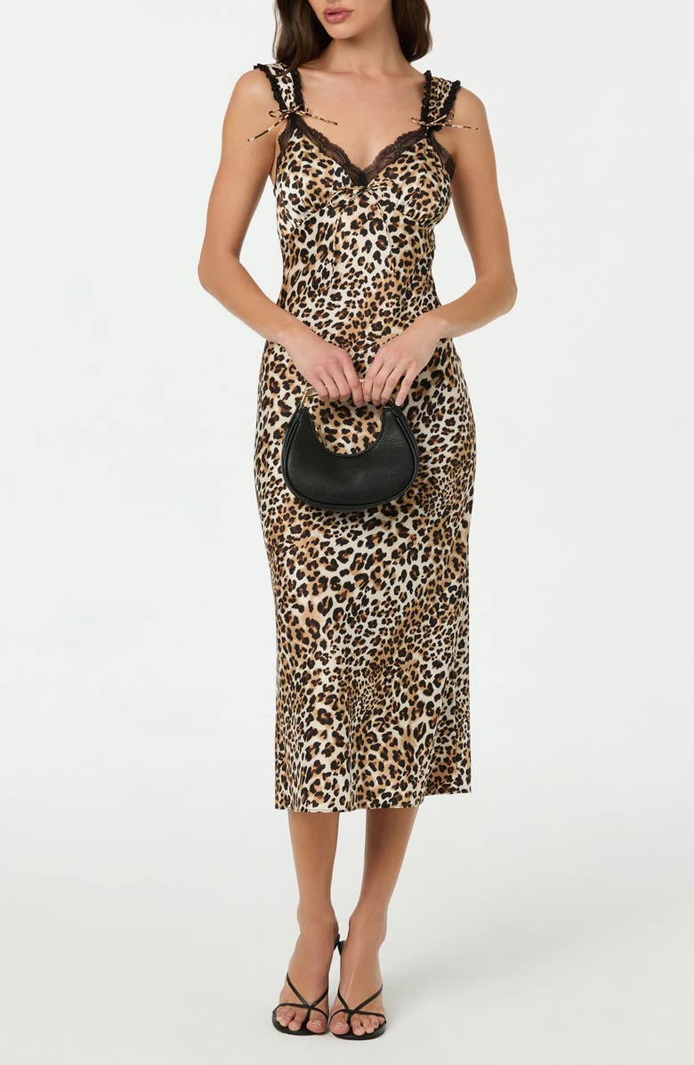 ASTR the Label Lace Trim Satin Slipdress, Main, color, Leopard Print
