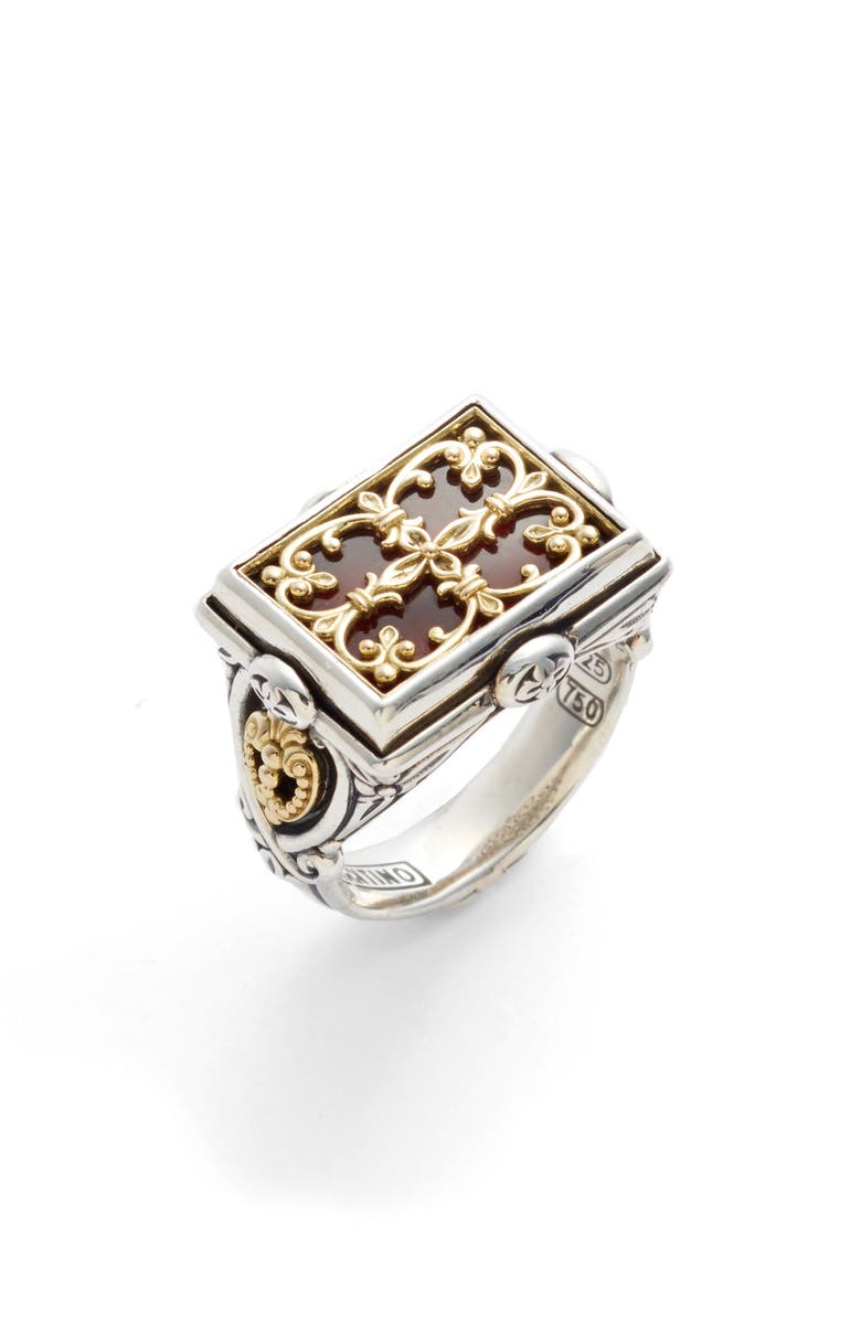 Konstantino Etched Sterling Carnelian Ring, Main, color, 
