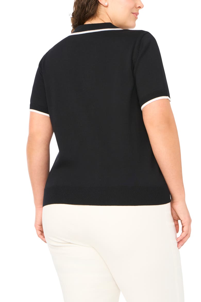 Tipped Johnny Collar Short Sleeve Sweater, Alternate, color, RICH BLACK