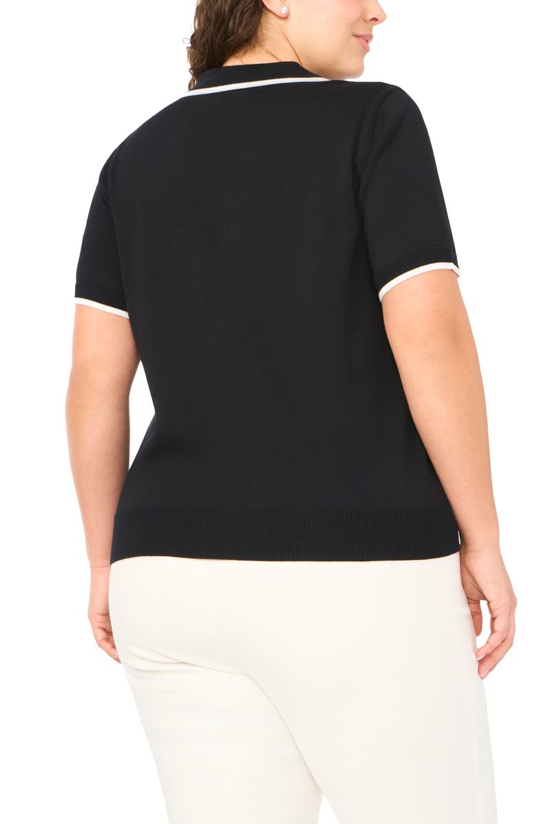 Halogen<sup>®</sup> Tipped Johnny Collar Short Sleeve Sweater, Alternate, color, Rich Black
