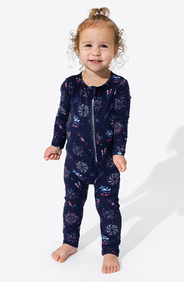 Bellabu Bear Fireworks Fitted Convertible One-Piece Pajamas, Alternate, color, 