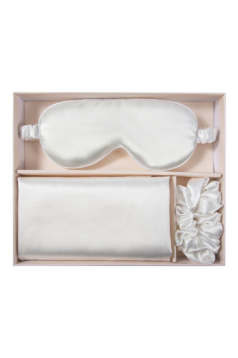 Satin Pillowcase, Scrunchi & Mask Set, Alternate, color, WHITE