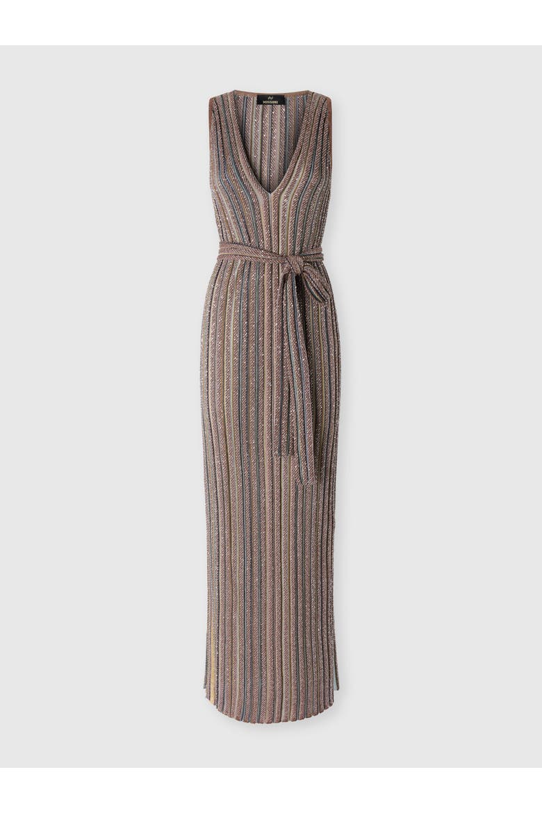 Long Knit Dress With Sequins And V-neck, Main, color, Pink & Multicoloured