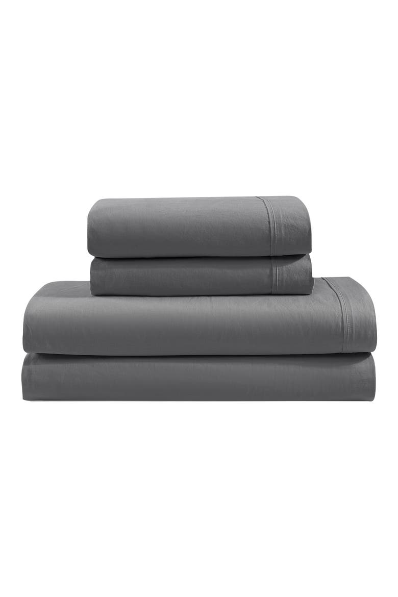 Washed 200 Thread Count Percale Sheet Set, Main, color, DARK GREY