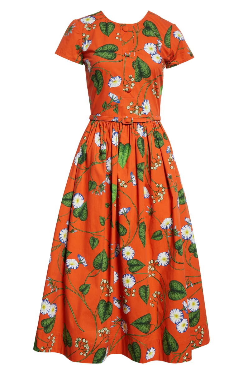 Oscar de la Renta Morning Glory Stretch Poplin Midi Dress, Alternate, color, 
