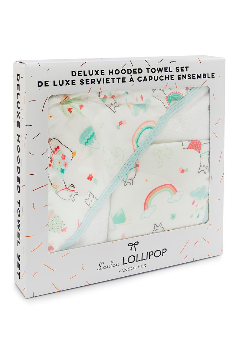 Loulou Lollipop Muslin Hooded Towel & Washcloth Set, Alternate, color, 