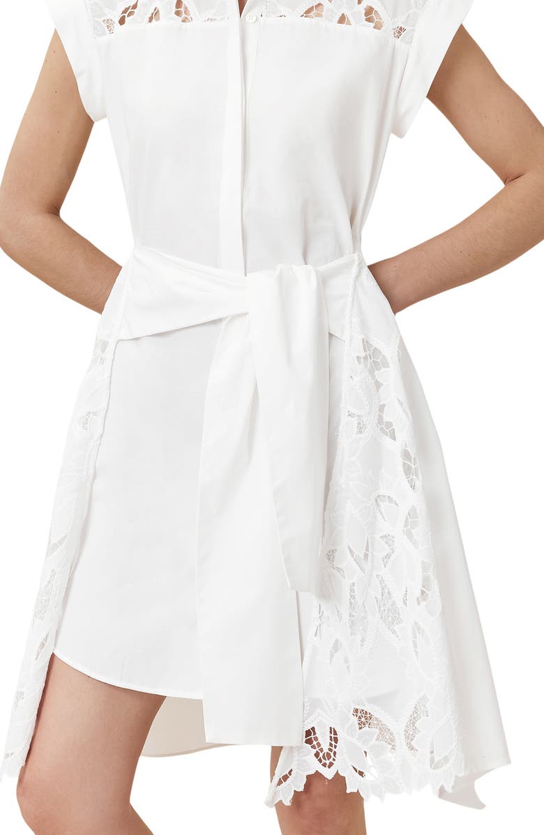 AllSaints Zola Lace Inset Cotton Shirtdress, Alternate, color, 