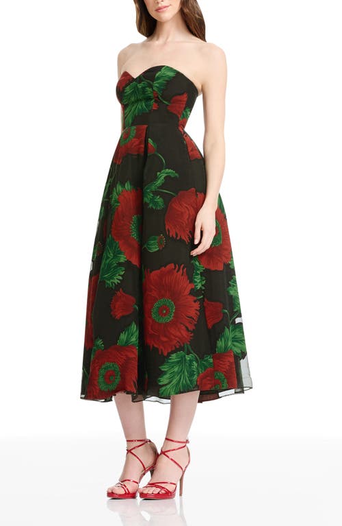 Dress The Population Maisy Strapless Fit & Flare Cocktail Midi Dress In Black