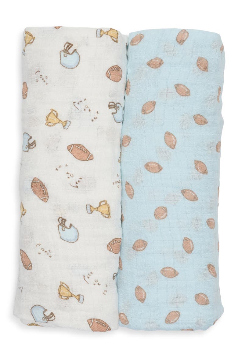 2-Pack Football Print Cotton Muslin Blankets, Main, color, MULTI