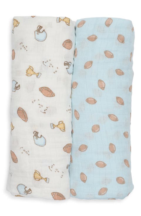 2-Pack Football Print Cotton Muslin Blankets