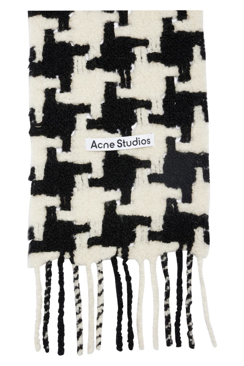 Houndstooth Check Alpaca Blend Scarf, Alternate, color, WHITE/ BLACK