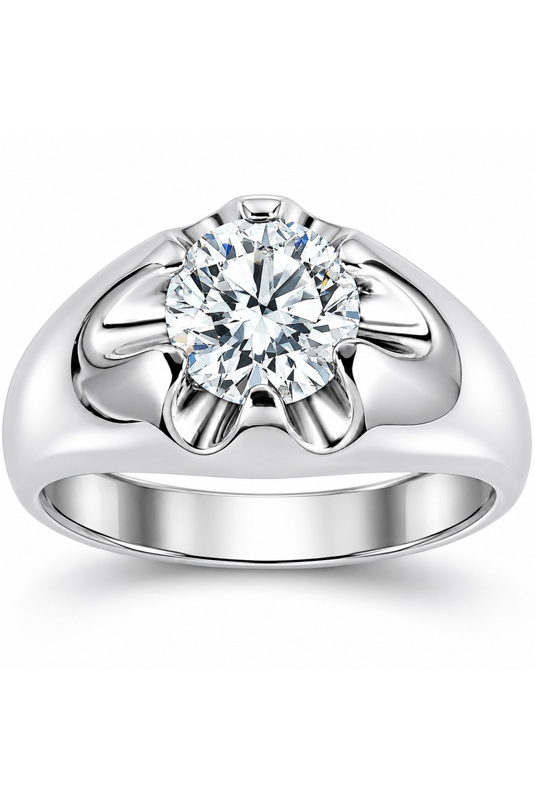Mens 1 1/2ct Diamond Solitaire Belcher Wedding Ring 14k Gold Lab Grown, Main, color, 14k White Gold