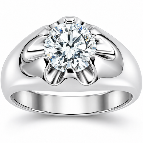 Mens 1 1/2ct Diamond Solitaire Belcher Wedding Ring 14k Gold Lab Grown