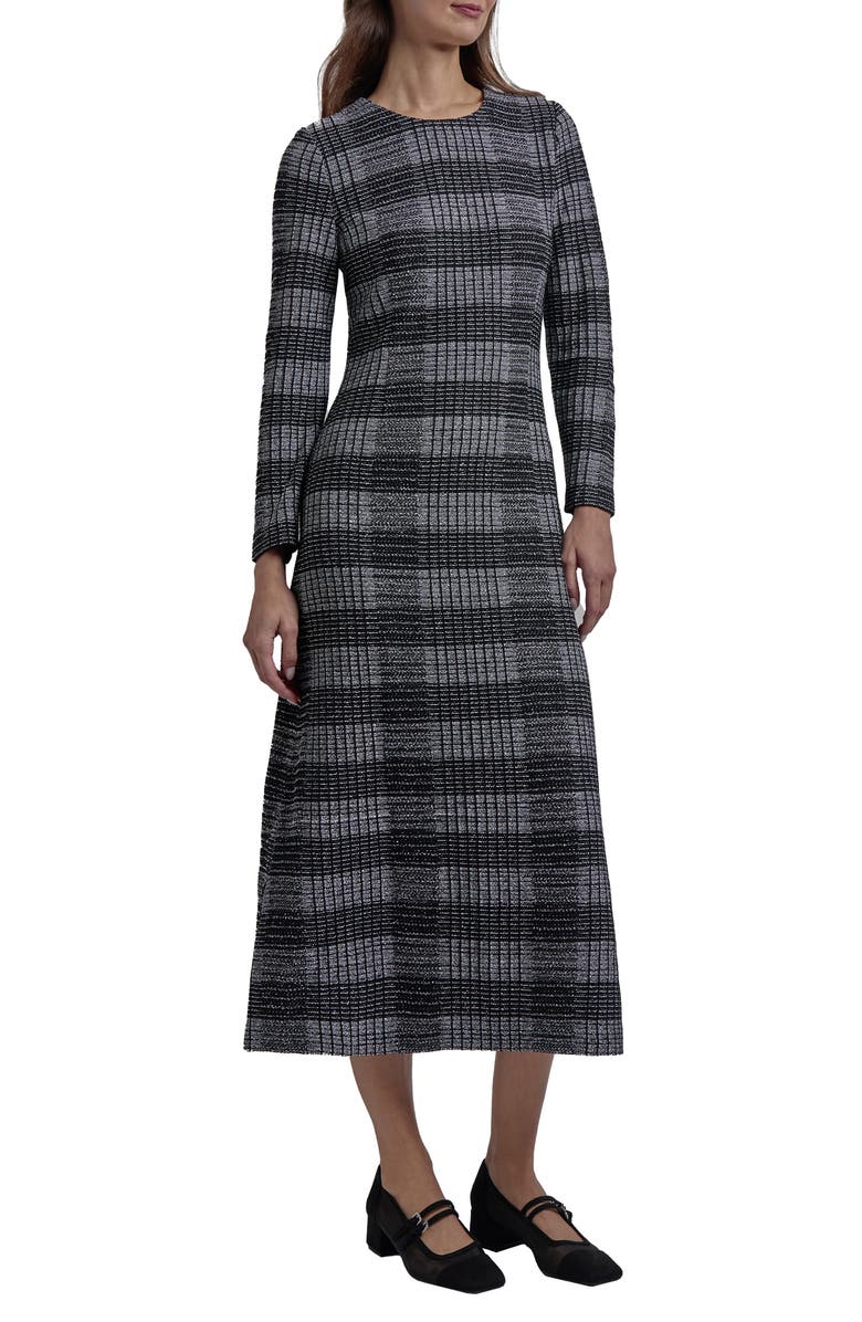 Misook Heritage Fit Tweed Knit Maxi Dress, Alternate, color, Black/White