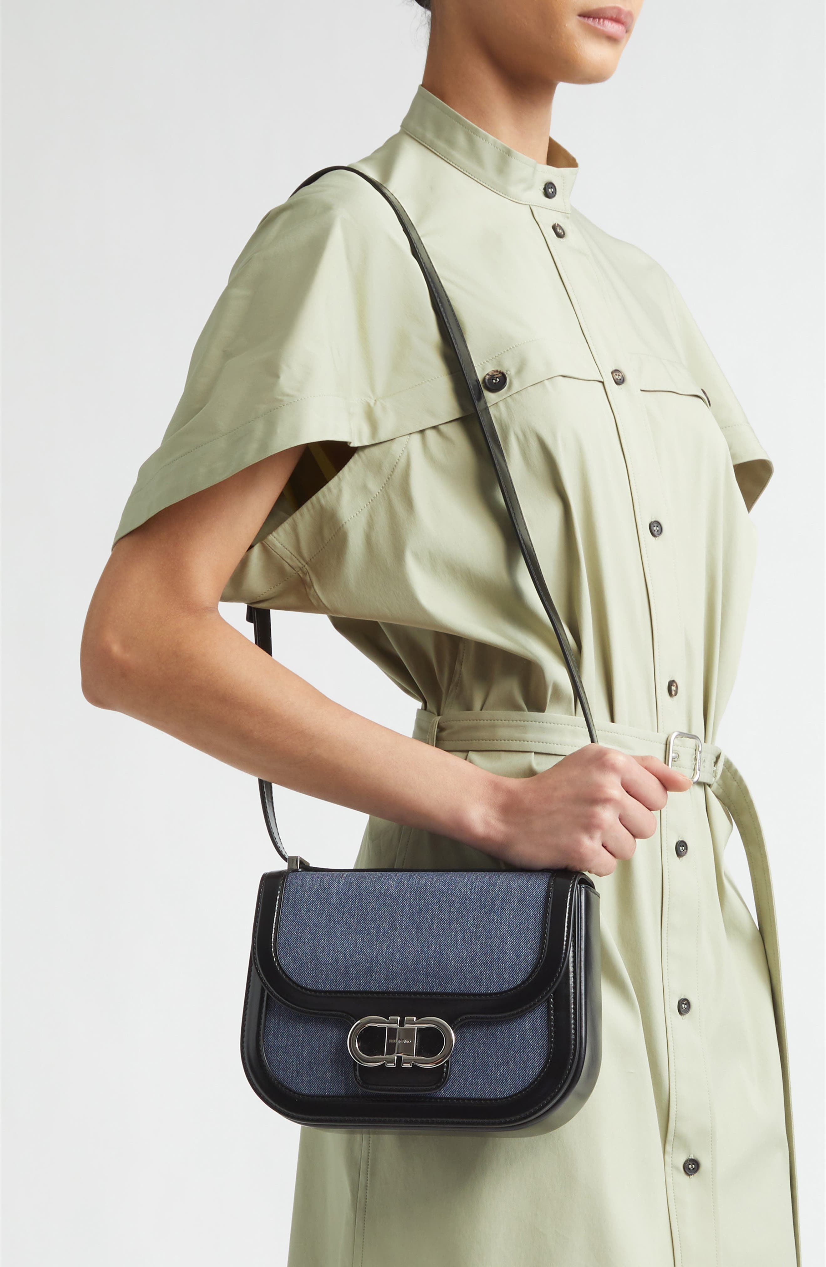 X-Small Double Gancio Crossbody Bag, Alternate, color, DENIM/ WHITE/ NERO