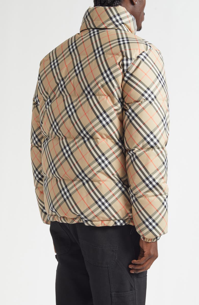 Burberry Snowdon Check Down Puffer Jacket with Stowaway Hood, Alternate, color, Sand Ip Check