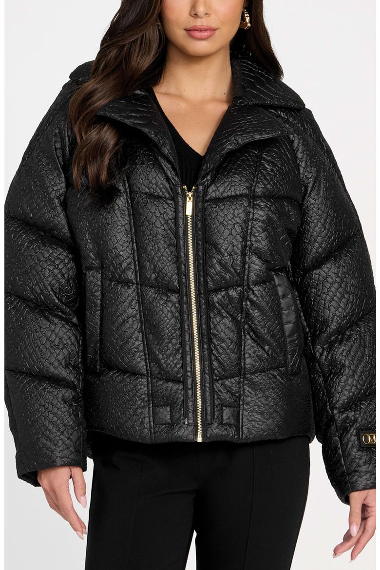 Estella Quilted Puffer Jacket with Faux Fur Trim, Alternate, color, BLACK