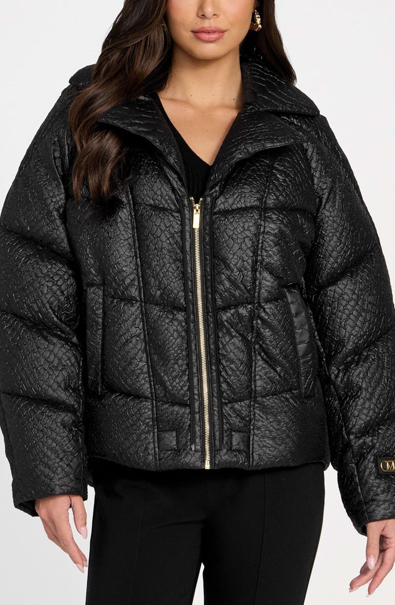 Marciano Estella Quilted Puffer Jacket with Faux Fur Trim, Alternate, color, Black