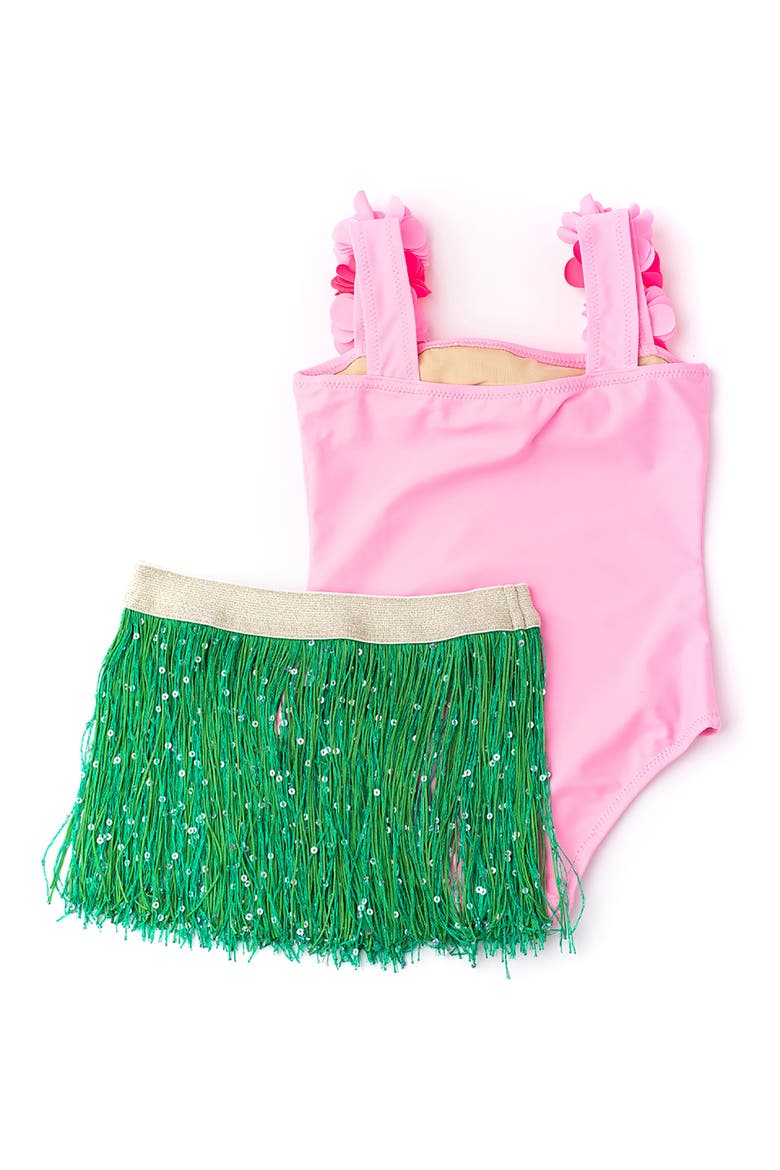 Kids' Rosette One-Piece Swimsuit & Sequin Cover-Up Skirt Set, Alternate, color, PINK