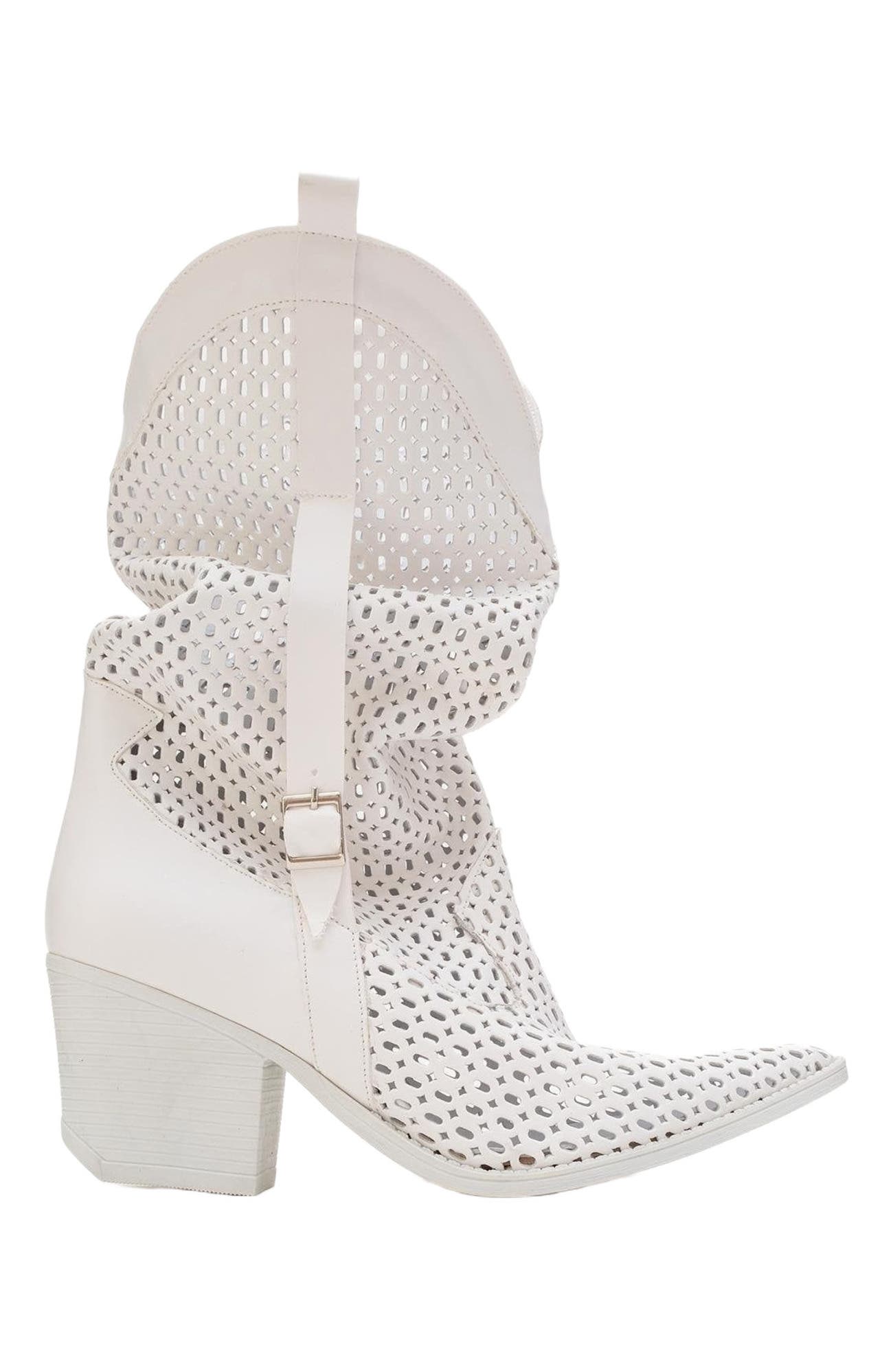 Larry Western Cut-Out Summer Boots, Alternate, color, White Faux Leather