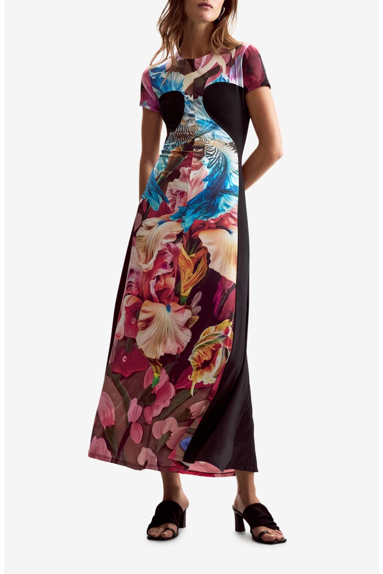 Print Short Sleeve Maxi Dress, Main, color, NAVY BLUE