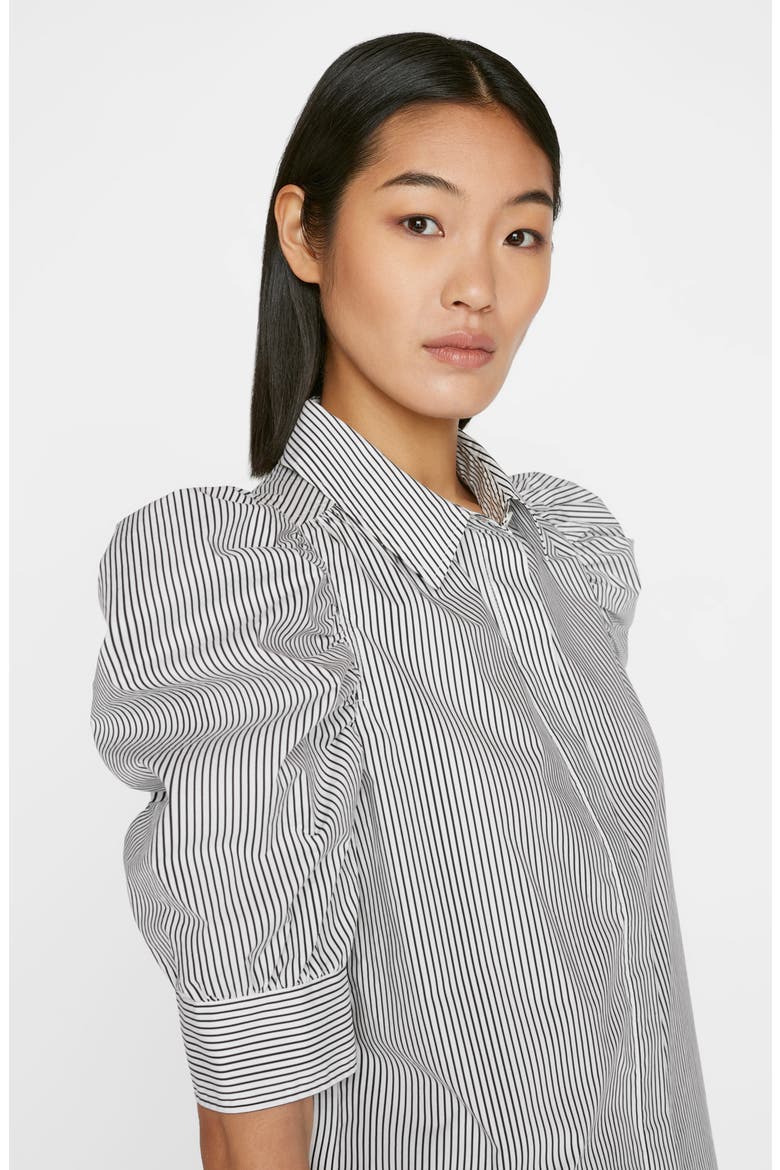 Stripe Puff Sleeve Organic Cotton Button-Up Shirt, Alternate, color, NOIR MULTI