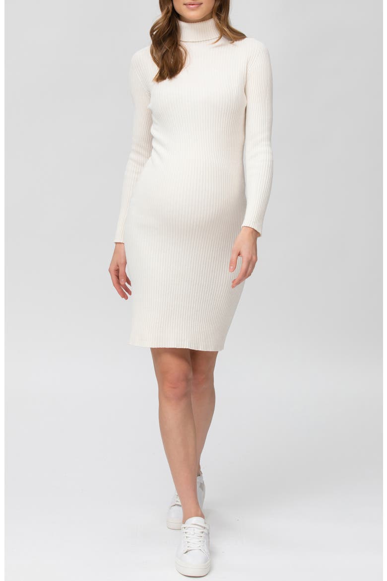 Turtleneck Long Sleeve Rib Maternity Sweater Dress, Main, color, NATURAL