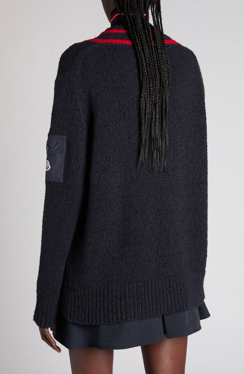 Moncler Padded V-Neck Sweater, Alternate, color, Dark Navy Blue