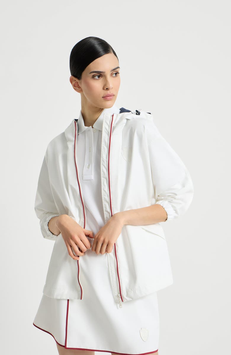 Brunello Cucinelli Hooded outerwear jacket with logo, Alternate, color, White