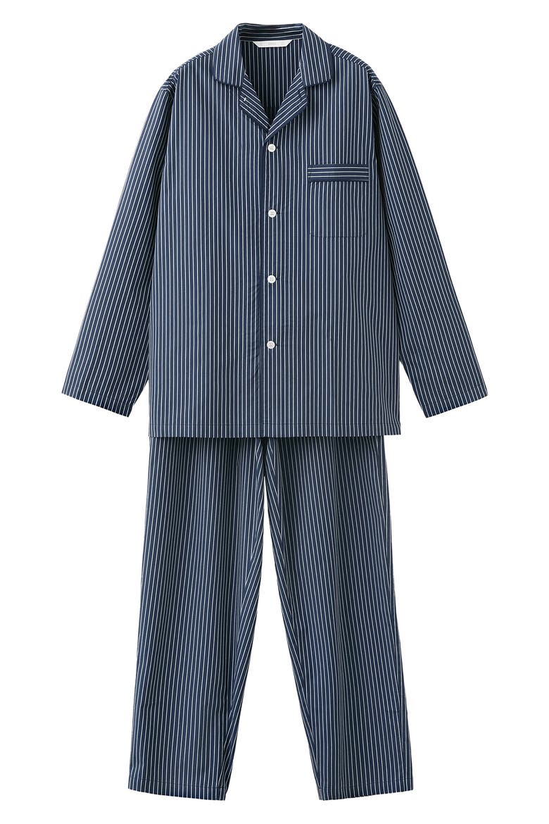 Stripe Cotton Pajamas, Main, color, NAVY