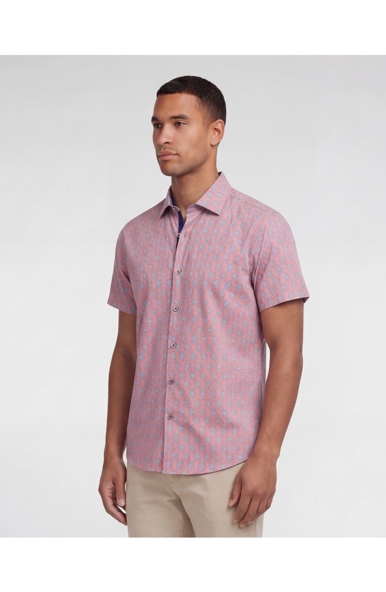 Lords of Harlech Mud Geo Mens Printed Button Up Shirt, Alternate, color, Mud Geo Coral