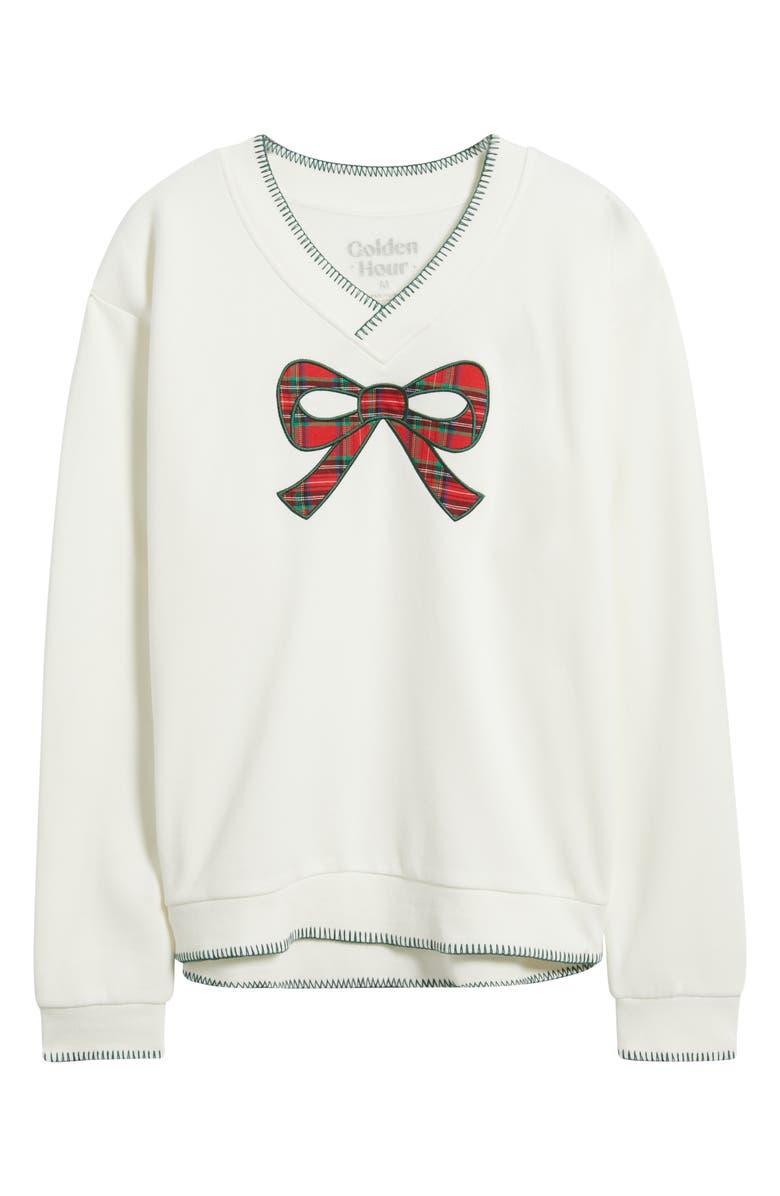 GOLDEN HOUR Bow Appliqué V-Neck Graphic Sweatshirt, Alternate, color, Marshmallow
