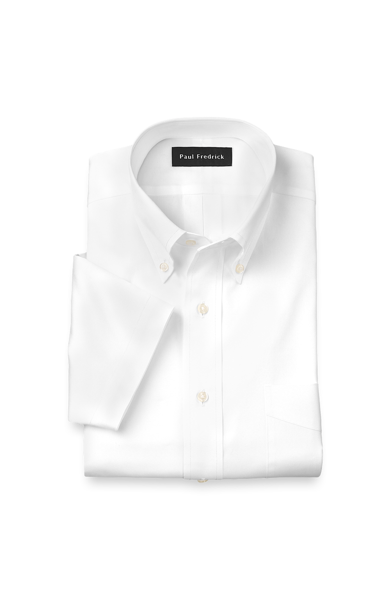 Paul Fredrick Non-iron Cotton Pinpoint Solid Button Down Collar Short Sleeve Dress Shirt, Main, color, White