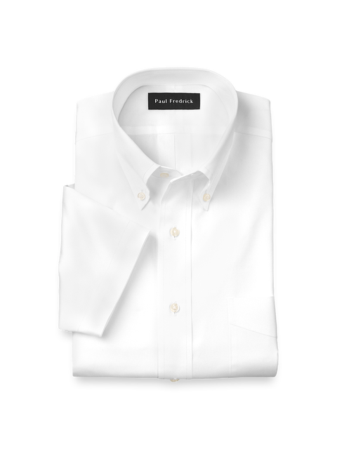 Non-iron Cotton Pinpoint Solid Button Down Collar Short Sleeve Dress Shirt