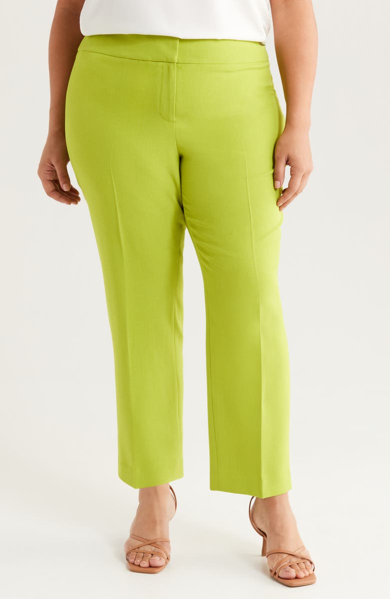 KASPER Flat Front Slim Pants, Main, color, Kiwi