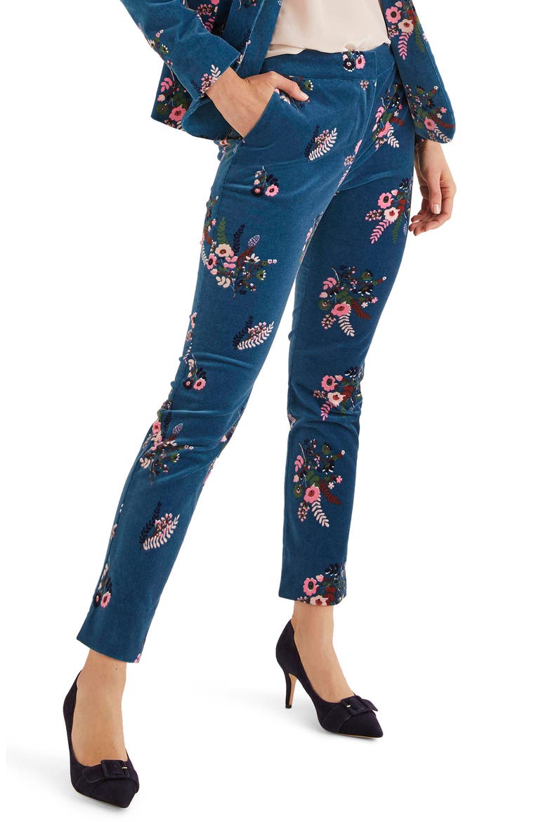 Floral Velvet Trousers, Alternate, color, BALTIC COUNTRY POSY