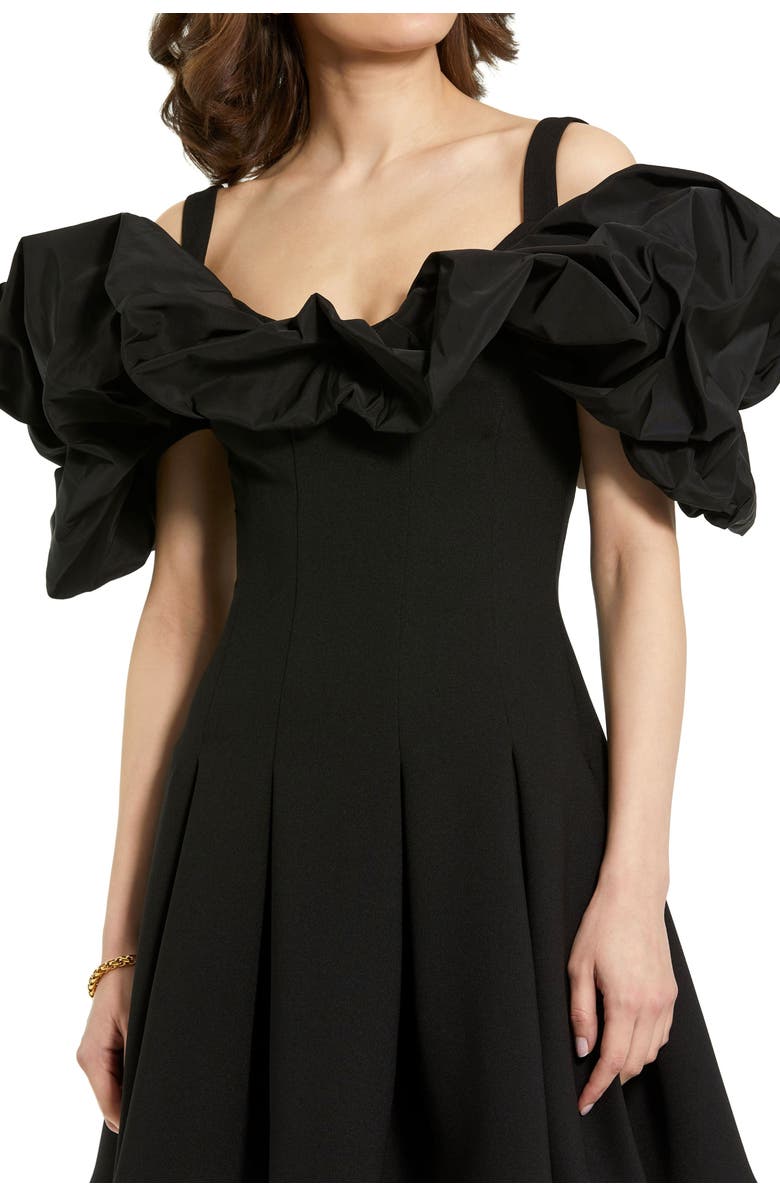 Mac Duggal Crepe Godet Hem Mini Dress With Faille Ruffle, Alternate, color, Black