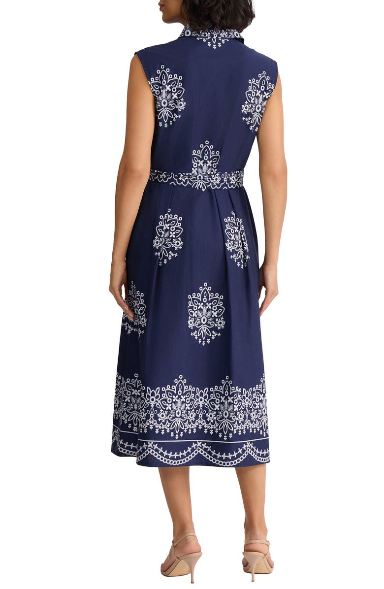 Jones New York Placed Print Sleeveless Stretch Cotton Midi Shirtdress, Alternate, color, Pacific Navy Multi