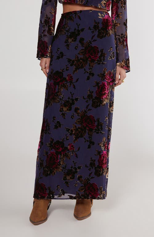 Nasty Gal Devoré Floral Chiffon Maxi Skirt In Blue