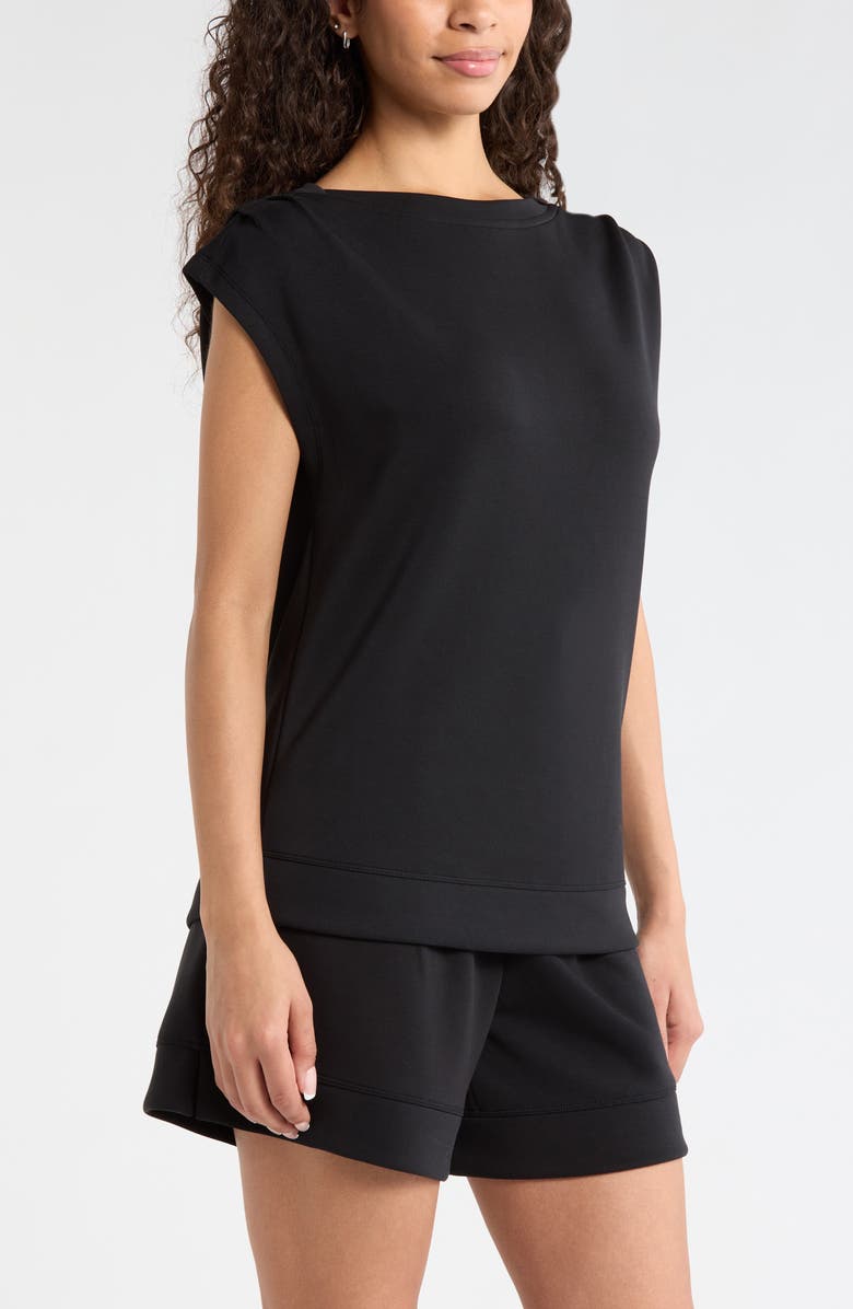 Zella Ultra Soft Knit Gathered Shoulder Top, Alternate, color, Black