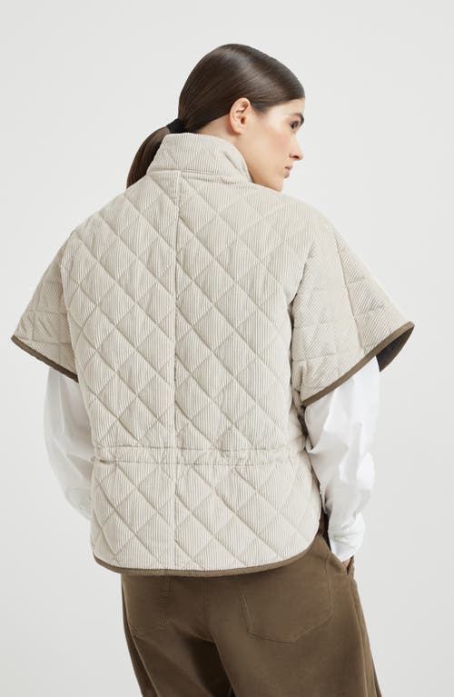 Brunello Cucinelli Corduroy Short-sleeve Cashmere Padded Thermal Jacket In White