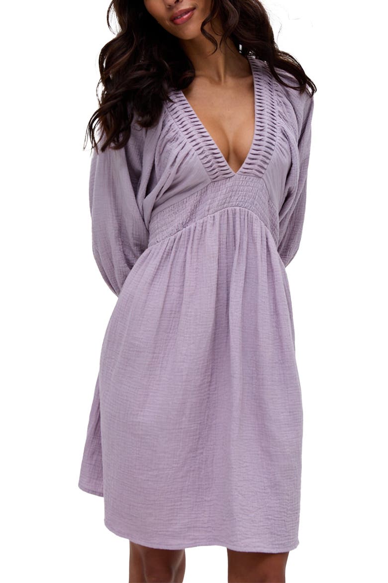 Soipoi Ruched V-Neck Midi Dress, Alternate, color, Light Purple