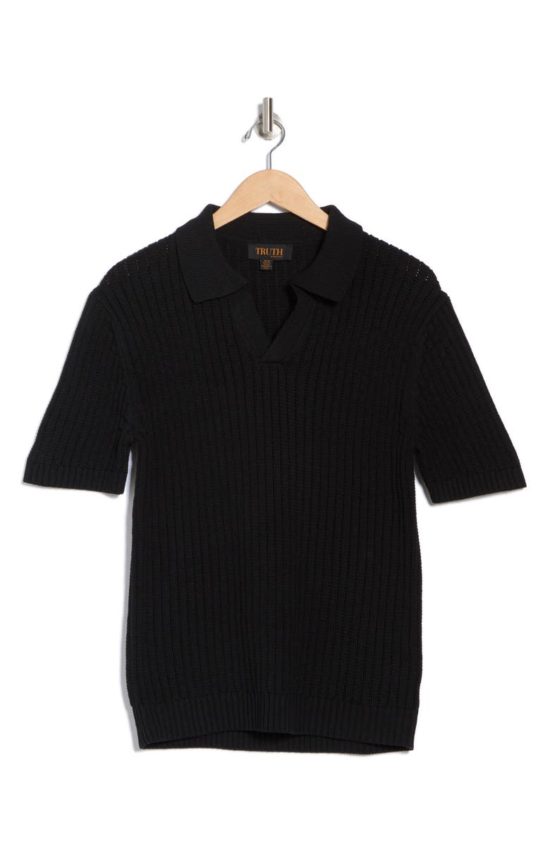 TRUTH Johnny Collar Short Sleeve Polo Sweater, Alternate, color, Black