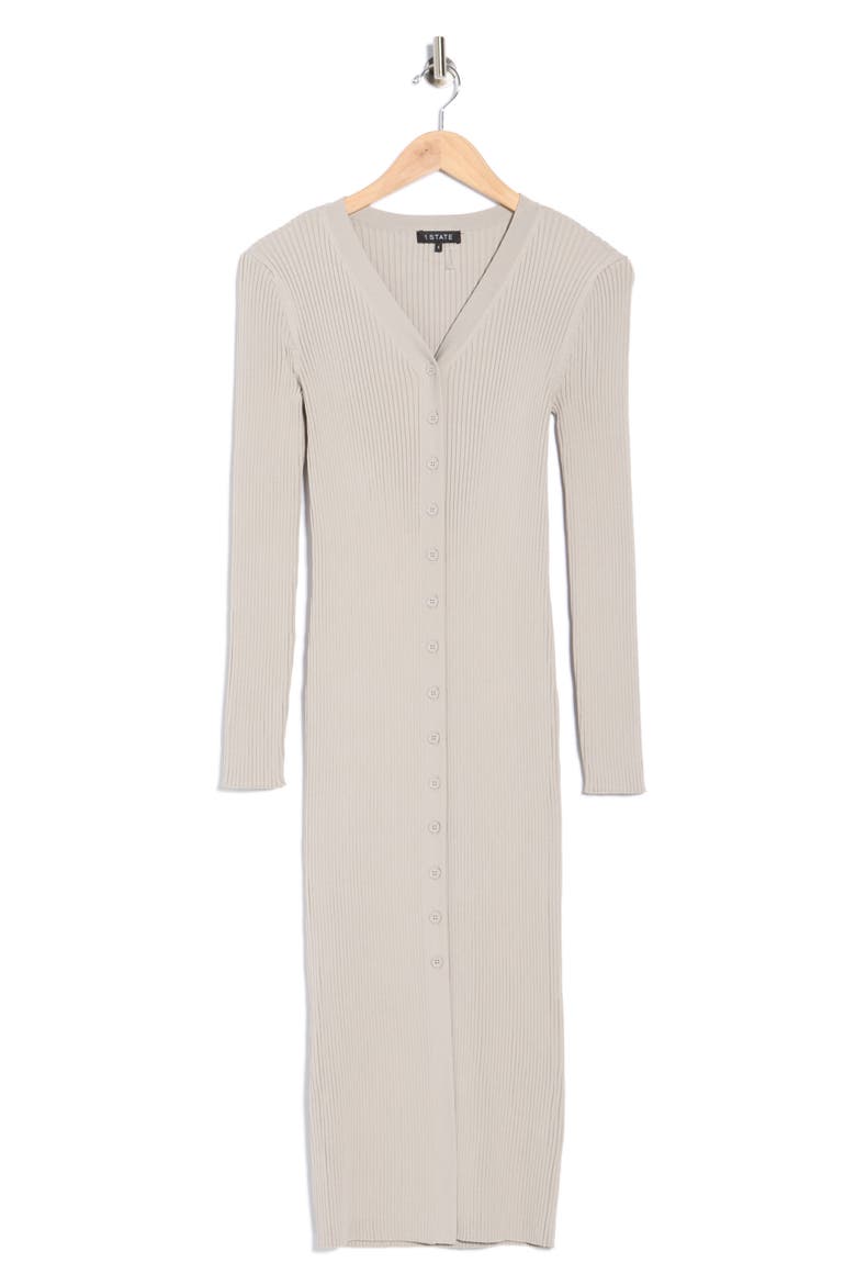 Rib Knit Cardigan Midi Dress, Alternate, color, SOFT GREY