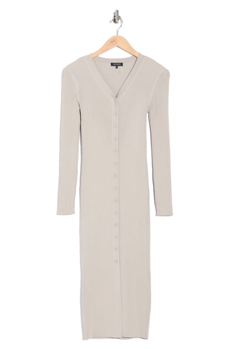 1.STATE Rib Knit Cardigan Midi Dress, Alternate, color, Soft Grey
