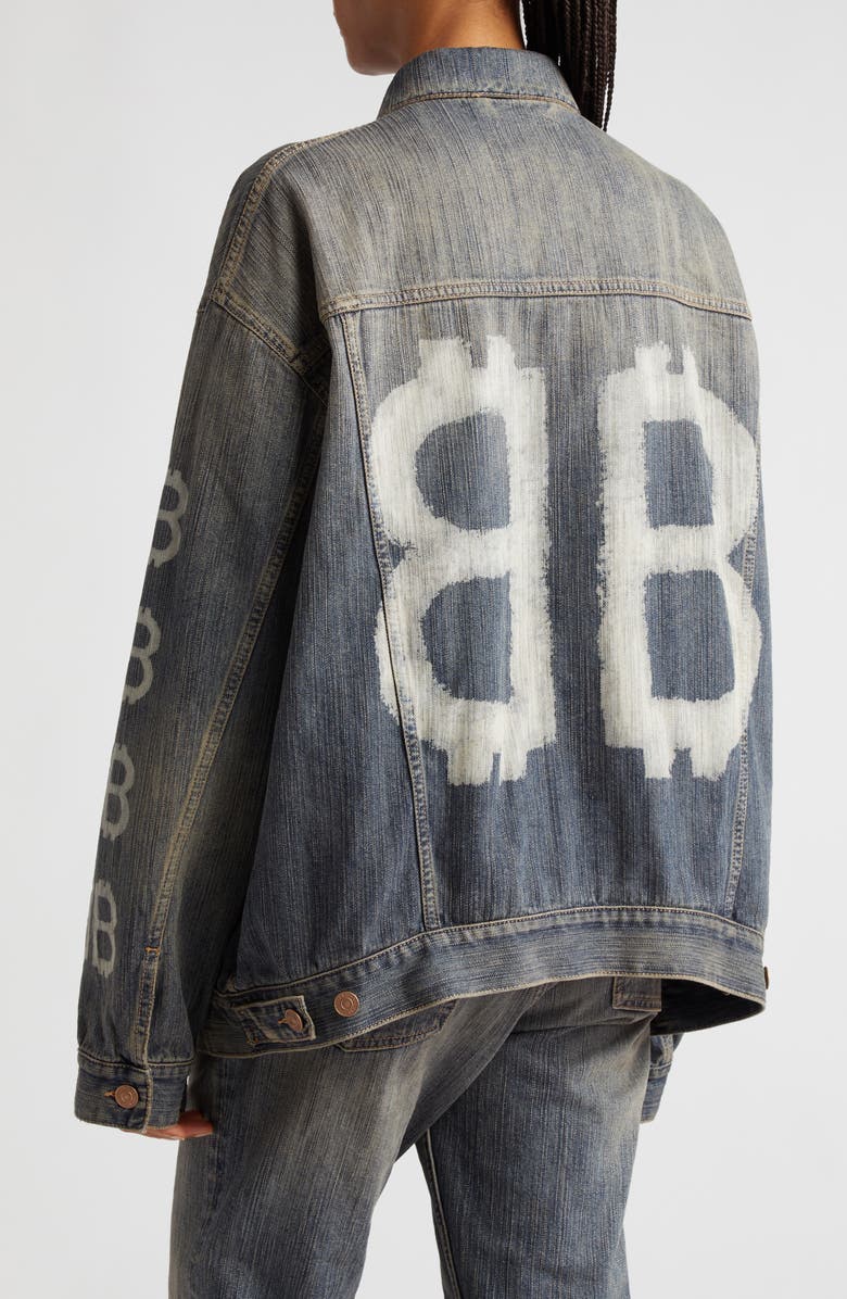 Balenciaga Crypto Logo Oversize Denim Jacket, Alternate, color, 