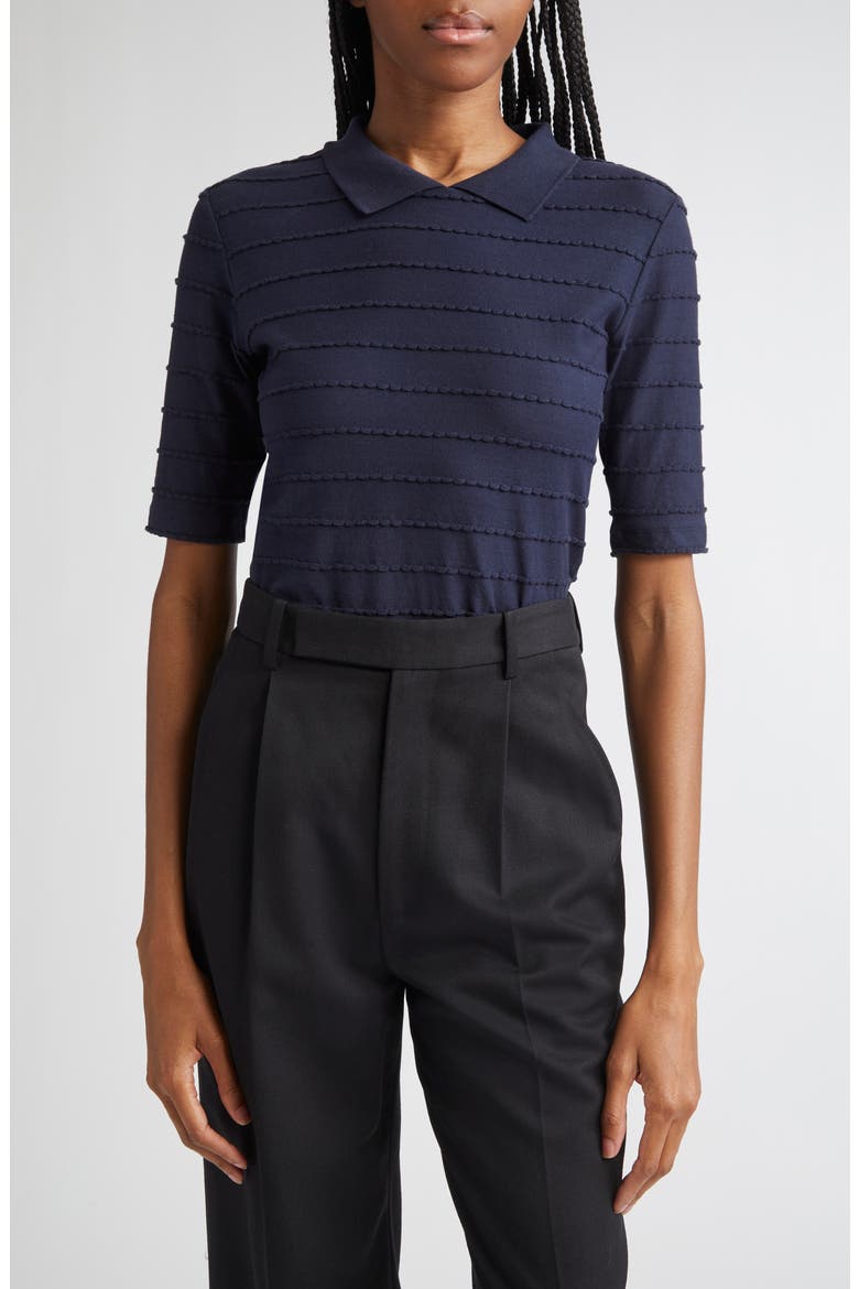 Scallop Trim Collared T-Shirt, Main, color, SOLID DARK BLUE